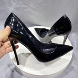 Fligmm All BLack Patent Women Pointy Toe High Heels Slip On Stilettos OL Formal Dress Shoes Customize Pumps 12/10/8cm