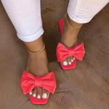 Fligmm Summer Plus Size One-line Solid Color Bow Flat Sandals Outdoor Beach Slippers Elegant Women Shoes 2023