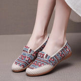 Fligmm Ladies Casual Comfort Bohemian Slip On Lazy Shoes Female Womens Flat Slip On Canvas Strap Loafers Straw Espadrilles