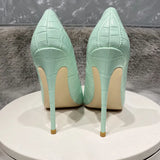 Fligmm Mint Light Green Crocodile Effect Women Sexy Pointy Toe High Heel Shoes for Party Comfortable Slip On Stiletto Pumps