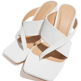 Fligmm Size Summer New Fashion Apricot Sandals Women Mules High Heels Slippers Sandals Sexy Square Open-toed Heel High Shoes