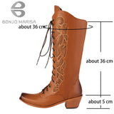 fligmm New Boots Women Vintage Lace Up Fashoon Cowboy Cowgirls Western Boots Block Low Heel Fashion Goth Large Size Shoes Retro