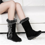 Fligmm Winter Women Boots Casual Warm Fur Mid-Calf Boots shoes Women Slip-On Round Toe wedges Snow Boots shoes Muje Plus size 42