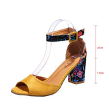 Fligmm Women Yellow Flock Flower Color High Heels Sandals Female Pumps Peep Toe Ankle Strap Platform Shoes Summer 2023