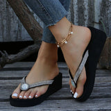 Fligmm Crystal Platform Flip Flops Women 2023 Summer Outdoor Wedges Slippers Woman Plus Size 42 Light Walking Sandals Woman Slide