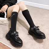 Fligmm Chain Chunky Platform Pumps Women 2023 Spring Thick Bottom Patent Leather Loafers Woman Lace Up Black Jk Gothic Shoes