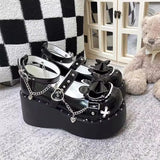 Fligmm Black Mary Jane Lolita Shoes Women 2023 Autumn Chunky High Heels Platform Pumps Woman Metal Chain Punk Shoes Footwear