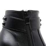 Fligmm Black Ankle Boots For Women Plus High Heel Female Shoes Lace-Up Nigh Club Black Sexy Rivets Short Bootsrd5