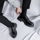 Fligmm Leather Shoes Man Men High Sole Platform japan Harajuku Korean Streetwear Fashion Business Wedding Leather Shoe