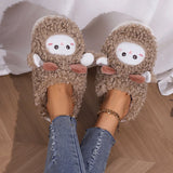 Fligmm Cartoon Animal Fluffy Fur Slippers Women 2023 New Warm Lamb Wool Winter Slipper for Home Cotton Shoes Couple Indoor Shoes