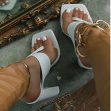 Fligmm Size Summer New Fashion Apricot Sandals Women Mules High Heels Slippers Sandals Sexy Square Open-toed Heel High Shoes