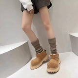 Fligmm Women's Belt Buckle Brand Snow Boots 2023 Winter Big Round Toe Platform Ankle Boots Woman Thick Bottom Faux Suede Cotton Shoes