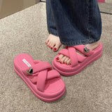 Fligmm Summer New Women's Slippers Wearing Cross Thick Sole Sandals Outside, Casual Elevated Women's Shoes