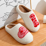 Fligmm Cartoon Cowboy Fluffy Fur Slippers Women 2023 Winter Warm Lambwool Cotton Slippers Woman Flat Heels Indoor Bedroom Slides