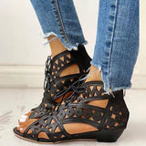 Fligmm Sandals for Women 2023 Summer Shoes Fashion Lace Up Low Heel Flat Ladies Sandals Large Size Casual Hollow Out Sandalias