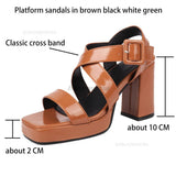 fligmm Platform Sandals For Women Square Toe Cross Band Fashion Buckle Strap Classic Block High Heeled Sandals Shoes Casual