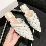 Fligmm Silver Low Heels Slippers Women Summer 2023 Pointed Toe Thick Heeled Gladiator Sandals Woman Brand Designer Mules Slipper