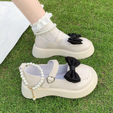 Fligmm Bowtie Platform Mary Janes Shoes Women 2023 Spring Heart Buckle Low Heels Pumps Woman Patent Leather White Lolita Shoes