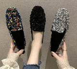 Fligmm Women Flat Glitter Sneakers Casual Female Slip-On Bling Platform Comfortable Plus Size Loafer Shoes km87