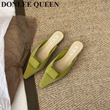 fligmm Brand Designer Women Slippers Fashion Buckle Mules Flat Pointed Toe Casual Shoes Slides Casual Sandal Outdoor Slipper Mujer