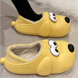 Fligmm Cotton Slippers Women Winter House Fur Warm Cotton Cute Lovely Cartoon Dog Indoor Shoes Couple Thick Soled Non Slip Slipper