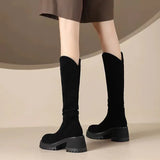 Fligmm Suede Brown Knee High Western Boots Women 2023 Autumn Chunky Heels Platform Long Boots Woman Pleated Outdoor Botas De Mujer