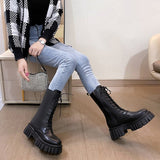 Fligmm Chunky Platform Women's Ankle Boots 2023 New Lace-Up Pu Leather Ladies Shoes Autumn Winter Thick Sole Motorcycle Booties