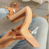 Fligmm Size Summer New Fashion Apricot Sandals Women Mules High Heels Slippers Sandals Sexy Square Open-toed Heel High Shoes