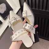 Fligmm Gothic Metal Buckle Low Heels Sandals Women 2023 New Pointed Toe Thick Heeled Summer Slippers Woman Platform Muller Shoes