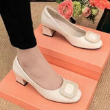 Fligmm Women Flats Shoes 2023 Casual Solid Color Slip On Lady Square Heel High Quality Comfort Party Wedding Office Shoes Zapatos Mujer