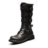 Fligmm SizeMen's Leather Motorcycle Boots Mid-calf Military Combat Boots Gothic Belt Punk Boots Men Shoes Tactical Army Boot 2023