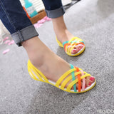 Fligmm Women Sandals Hot Sale Summer New Candy Color Women Shoes Peep Toe Stappy Beach Sandals Rainbow Jelly Shoes Woman Flats