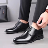 Fligmm Men's Breathable Leather Shoes Black Soft Leather Soft Bottom Spring And Autumn Best Man Men's Business Formal Wear Casual Shoe