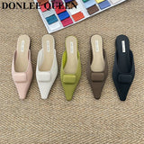 fligmm Brand Designer Women Slippers Fashion Buckle Mules Flat Pointed Toe Casual Shoes Slides Casual Sandal Outdoor Slipper Mujer