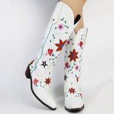 fligmm cowboy heart floral Mid Calf Boots women stacked heeled Women Embroidery Work ridding Western Boots shoes big size 46