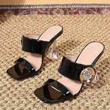 Fligmm 2023 New Transparent Heels 9CM Slippers Outdoor Fashion Metal Crystal Buckle Designer Sandal Women Slides Party Dress Shoe