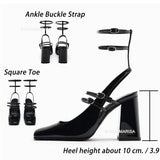 fligmm Shoes With Straps Slingback Fashion Pumps For Women Mary Jane Lovey Pumps Square Toe 2023 Spring Pumps Ins Popular