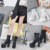 Fligmm Autumn Winter Platform Boots High Heels Back Zipper Black White Short Boots For Women Waterproof Gothic Shoes