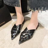 Fligmm Silver Low Heels Slippers Women Summer 2023 Pointed Toe Thick Heeled Gladiator Sandals Woman Brand Designer Mules Slipper