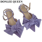 fligmm Flip-flop Sandals Women Stiletto Open Toe Purple Bow Knot High Heels 2023 Fashion Roman Sandal Elegant Mule Slipper Slide