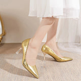 Fligmm Crystal Square Buckle Gold Silver Pumps Women 2023 New Slip On High Heels Wedding Shoes Woman Pointed Toe Party Shoes