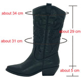 fligmm Boots Women Cowboy Cowgirl Metallic Med Calf Knee Boots Fashion Block Heel Pointed Toe Slip On 2023 Winter Autumn Shoes