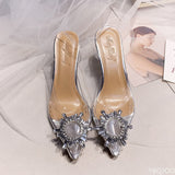 Fligmm Summer Women Pumps High Heels Bling Crystal Shoes Sexy Pointed Toe Ladies Party Dress Shoes Transparent Slippers