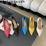 fligmm Spring Shoes Women Thin Heels Pumps Elegant Pointed Toe Deep V Design Shallow Dress Shoes Party Wedding Candy Colors Mujer