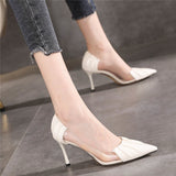 Fligmm for Women Transparent High-heeled In Spring and Autumn 2023 New Thin Heel Temperament Soft Leather Pointed Single Shoes