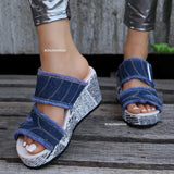 fligmm Wedges High Heeled Mule Sandals For Women Fashion Open Toe Denim Slip On Sandals Shoes Outdoor Classic Slipper Roman