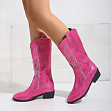 Fligmm Pink Cowgirl Boots Women 2023 Autumn Low Heels Knee High Western Boos Woman Plus Size 43 Slip On Heeled Cowboy Botas