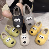 Fligmm Cotton Slippers Women Winter House Fur Warm Cotton Cute Lovely Cartoon Dog Indoor Shoes Couple Thick Soled Non Slip Slipper