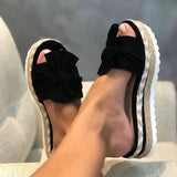 Fligmm Women Slippers Summer 2023 Platform Wedges Mid Heels Bow Tie Peep Toe Fashion Slides Beach Outdoor Ladies Shoes Zapatos De Mujer