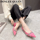 fligmm New Arrivals Women Sandals Low Heel Pointed Toe Slingback Pumps Elegant Bling Rhinestone Mule Brand Sandal Party Pumps Muje